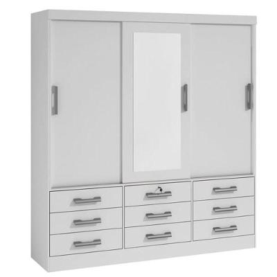Guarda Roupa Casal Com Espelho 3 Portas 9 Gavetas Meridian -branco Móveis D'doro