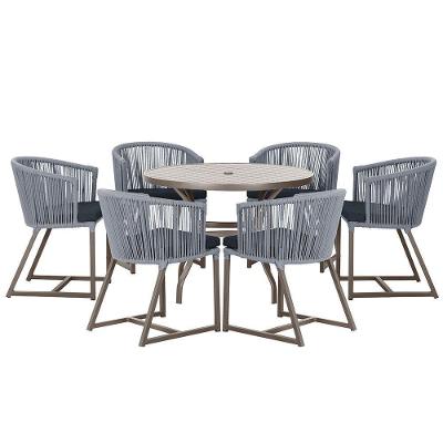 Mesa Com 6 Cadeiras De Jantar Noronha E12 Trama Original Prata