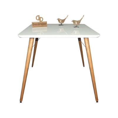 Mesa Jantar Pés Palitos Tampo Quadrado Vidro Laqueado 110cm Branco