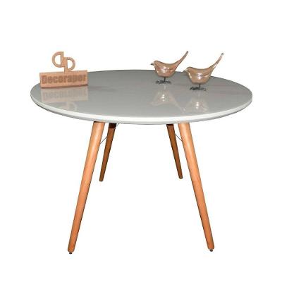 Mesa Jantar Pés Palitos Tampo Redondo Vidro Laqueado 130cm Off White