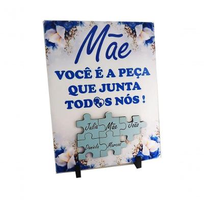 Porta Retrato Dia Das Mães Flores Azuis Em Azulejo 20x15 Cm