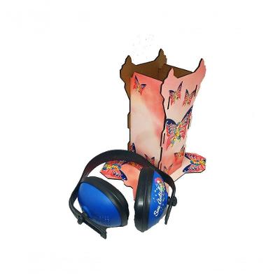 Suporte Para Abafador De Ruidos Borboletas Rosas Com Abafador Azul