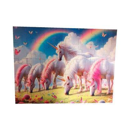 Quebra-cabeça Unicórnios E Arco Iris De 40 Peças Em Mdf
