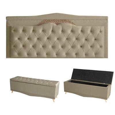 Kit Helena Cabeceira De Cama Painel E Calçadeira Baú King 195 Cm Suede Bege Eli Móveis E Decoração