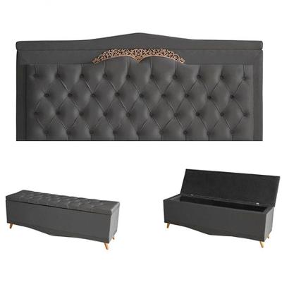 Kit Helena Cabeceira De Cama Painel E Calçadeira Baú King 195 Cm Suede Grafite Eli Móveis E Decoração