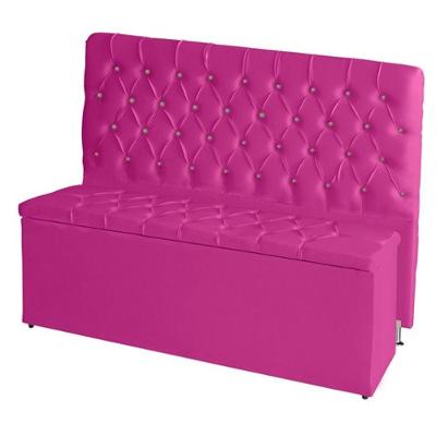 Kit Cabeceira De Cama Box E Calçadeira Baú Paris Casal 140 Cm 140 X 126 Capitonê Courino Rosa Pink Eli Móveis