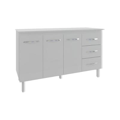 Armário Cozinha Gabinete De Pia 160 Cm Estela Branco E Tampo Tampão 160 Cm Mobília Decor Branco