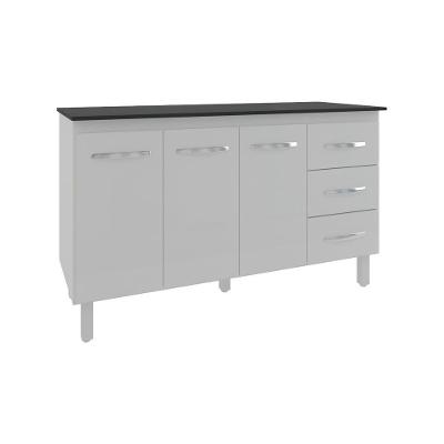 Armário Cozinha Gabinete De Pia 160 Cm Estela Branco E Tampo Tampão 160 Cm Mobília Decor Preto