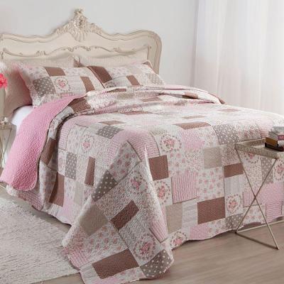 Kit Cobre Leito Colcha Daily Queen 3 Peças Dupla Face Estampado Floral Patchwork 12 100% Poliéster