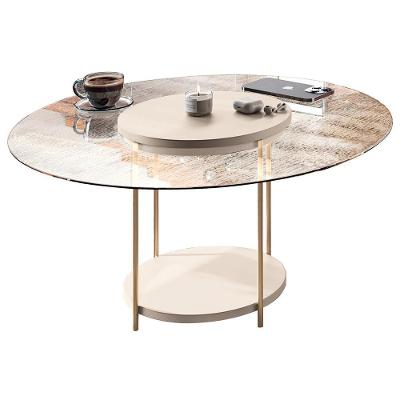 Mesa De Centro Para Sala Redonda Tampo Vidro Pés Aço Allure B01 Off White - Lyam Decor