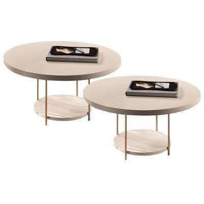 Kit 02 Mesas De Centro Para Sala Redonda Tampo Mdf Pés Aço Allure B01 Off White - Lyam Decor