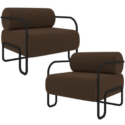 Kit 02 Poltronas Decorativa Pés Industrial Moscou K01 Veludo Marrom - Lyam Decor