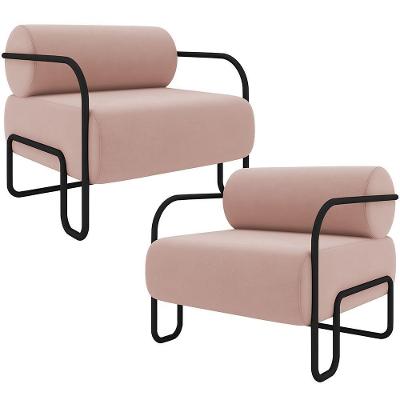 Kit 02 Poltronas Decorativa Pés Industrial Moscou K01 Veludo Rosê - Lyam Decor