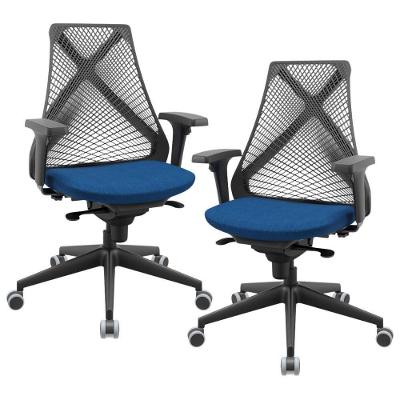 Kit 02 Cadeiras De Escritório Giratória Presidente Unix P03 Tela Cinza Crepe Azul - Lyam Decor