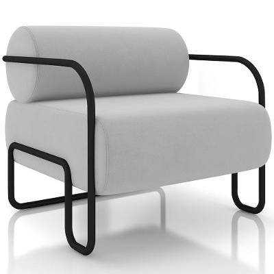 Poltrona Decorativa Pés Industrial Moscou K01 Veludo Cinza - Lyam Decor