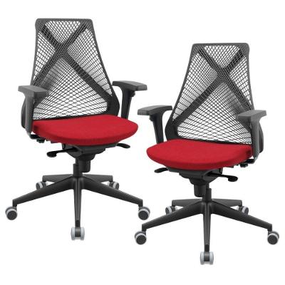 Kit 02 Cadeiras De Escritório Giratória Presidente Unix P03 Tela Cinza Crepe Vermelho - Lyam Decor