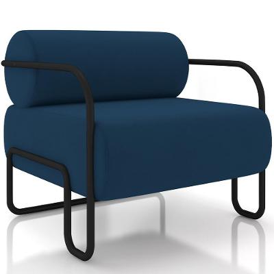 Poltrona Decorativa Pés Industrial Moscou K01 Veludo Azul Marinho - Lyam Decor