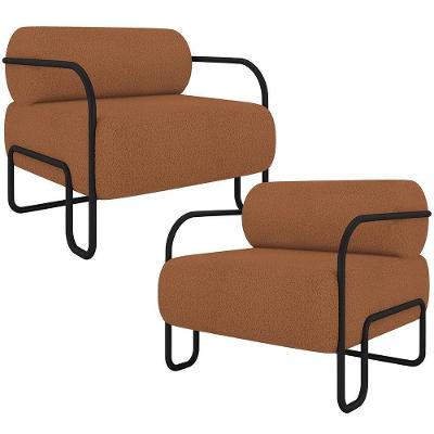 Kit 02 Poltronas Decorativa Pés Industrial Moscou K01 Bouclê Terracota - Lyam Decor