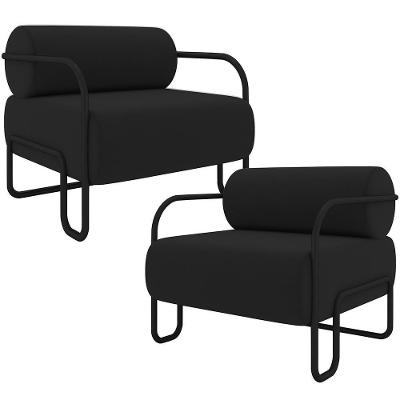 Kit 02 Poltronas Decorativa Pés Industrial Moscou K01 Veludo Preto - Lyam Decor