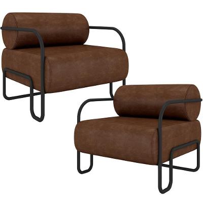 Kit 02 Poltronas Decorativa Pés Industrial Moscou K01 Couríssimo Marrom - Lyam Decor