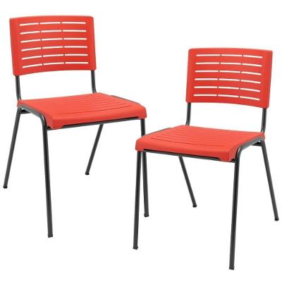 Kit 02 Cadeiras Empilhável Fixa Escritório Multiuso Base Preta Kimi P03 Vermelho - Lyam Decor