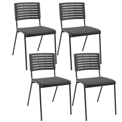 Kit 04 Cadeiras Empilhável Fixa Escritório Multiuso Base Preta Kimi P03 Preto - Lyam Decor