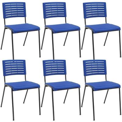 Kit 06 Cadeiras Empilhável Fixa Escritório Multiuso Base Preta Kimi P03 Azul - Lyam Decor