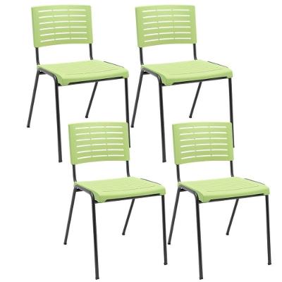 Kit 04 Cadeiras Empilhável Fixa Escritório Multiuso Base Preta Kimi P03 Verde Claro - Lyam Decor