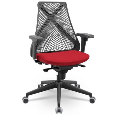 Cadeira De Escritório Giratória Presidente Unix P03 Tela Cinza Crepe Vermelho - Lyam Decor