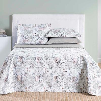 Kit Cobre Leito Colcha Maggy King 3 Peças Dupla Face Percale 200 Fios Protea Floral Cinza