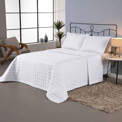 Kit Cobre Leito Colcha Dual Queen 3 Peças Matelado Dupla Face Liso Branco 100% Poliéster