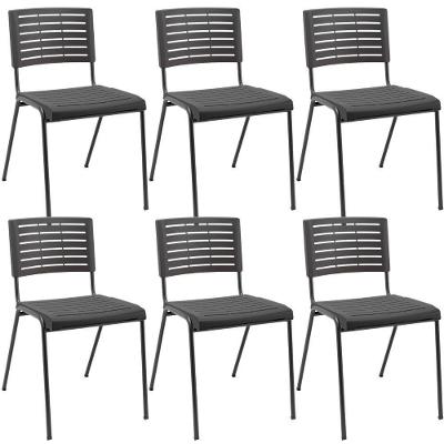 Kit 06 Cadeiras Empilhável Fixa Escritório Multiuso Base Preta Kimi P03 Preto - Lyam Decor