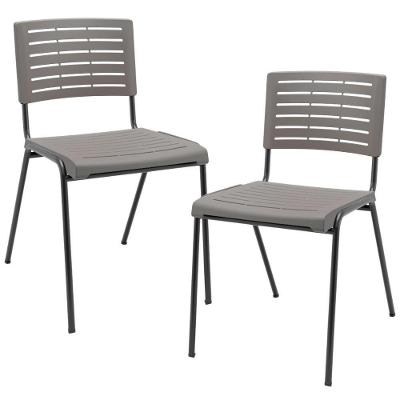 Kit 02 Cadeiras Empilhável Fixa Escritório Multiuso Base Preta Kimi P03 Basalto - Lyam Decor