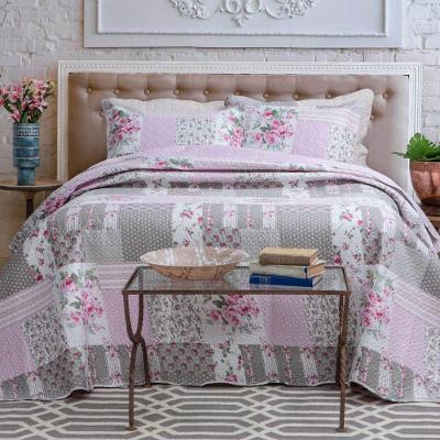 Kit Cobre Leito Colcha Daily Queen 3 Peças Dupla Face Estampado Floral Patchwork 13 100% Poliéster