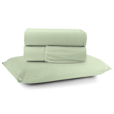 Jogo De Lençol Minimal Solteiro 3 Peças Malha 100% Algodão Liso Verde