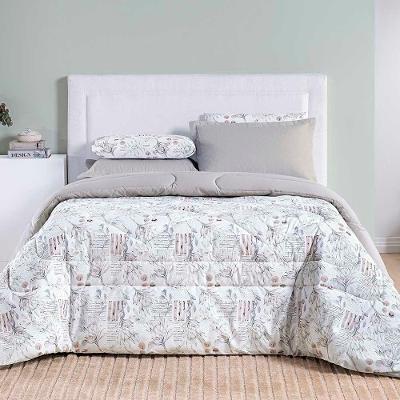 Edredom Maggy Dupla Face Super King 1 Peça Percale 200 Fios Estampado Protea Cinza Floral