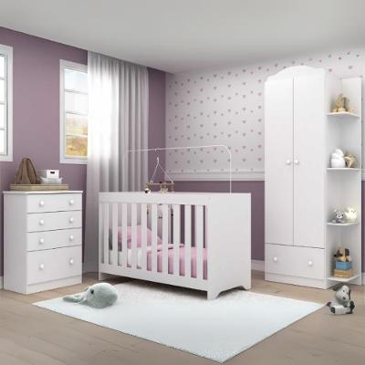 Quarto Infantil Completo Com Berço 3 Em 1 Com Colchão Incluso Multimóveis Mp4354 Branco/colorido