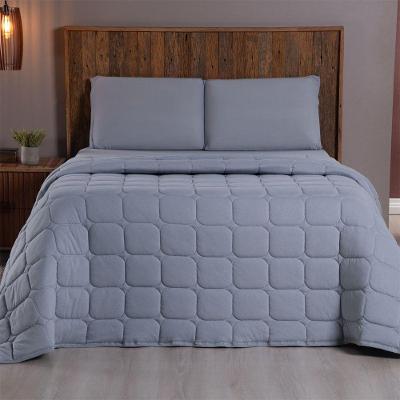 Kit Cobre Leito Colcha Minimal King 3 Peças Malha 100% Algodão Cinza