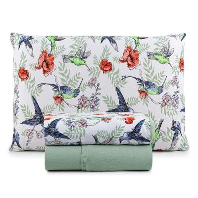 Jogo De Lençol Luar Solteiro 3 Peças Malha 100% Algodão Estampado Verde Birds