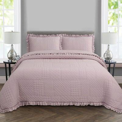 Kit Cobre Leito Colcha Allegra King 3 Peças Percal 300 Fios C- Babado Rose 100% Poliéster