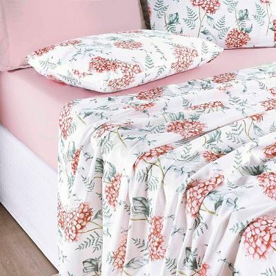 Jogo De Cama Lençol Maggy King 4 Peças Percale 200 Fios Estampado Hortencia Floral Rosa 80% Algodão - 20% Poliéster