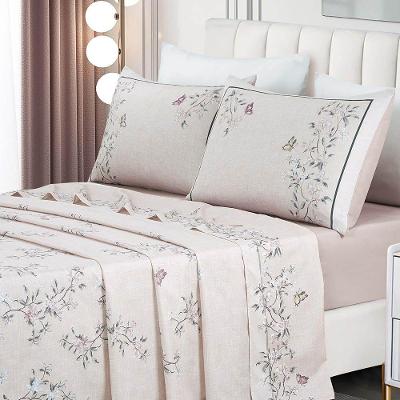 Jogo De Lençol Summer Queen 4 Peças Micropercal 300 Fios Estampado Floral Ramo Malva 100% Poliéster