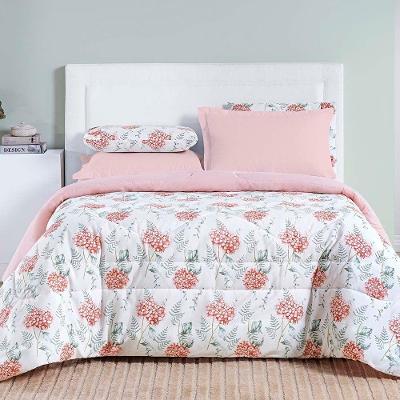 Edredom Maggy Dupla Face King 1 Peça Percale 200 Fios Estampado Hortencia Floral Rosa 80% Algodão - 20% Poliéster
