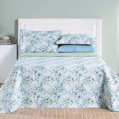 Kit Cobre Leito Colcha Maggy Casal 3 Peças Dupla Face Percale 200 Fios Forest Floral Verde