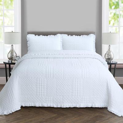 Kit Cobre Leito Colcha Allegra Casal 3 Peças Percal 300 Fios C- Babado Branco 100% Poliéster