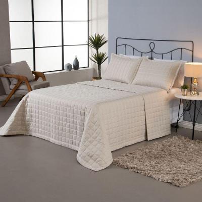 Kit Cobre Leito Colcha Dual Queen 3 Peças Matelado Dupla Face Liso Areia 100% Poliéster