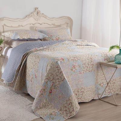 Kit Cobre Leito Colcha Daily Casal 3 Peças Dupla Face Estampado Floral Patchwork 14 100% Poliéster