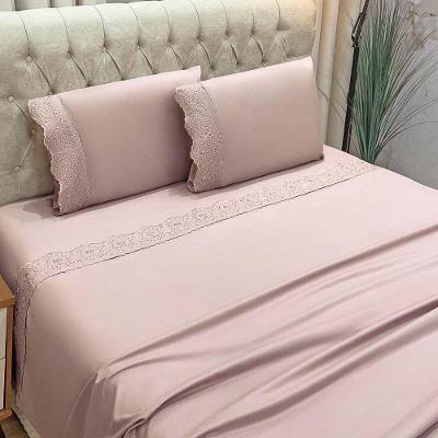 Jogo De Cama Lençol Bella King 4 Peças Micropercal 300 Fios Bordado Inglês Macio Rosê 100% Poliéster