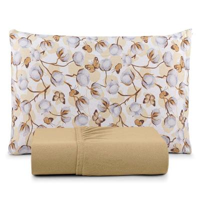 Jogo De Lençol Luar Solteiro 2 Peças Malha 100% Algodão Estampado Mostarda Cotton