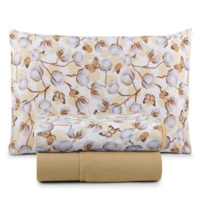 Jogo De Lençol Luar Solteiro 3 Peças Malha 100% Algodão Estampado Mostarda Cotton